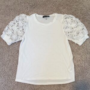 Cable & Gauge White Blouse with Lace Sleeves
